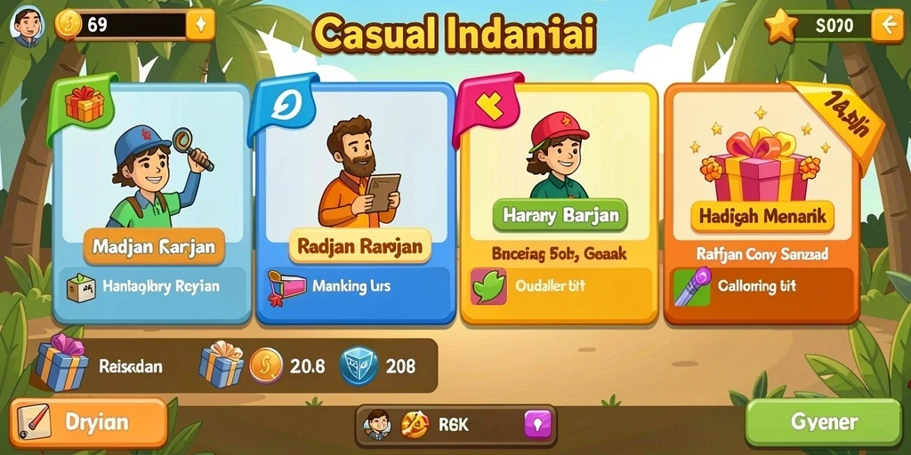 Tampilan grafis yang penuh warna dan detail.